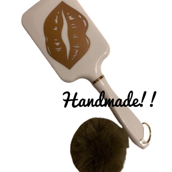 Handmade Brush with Pom Pom Keychain - Picture 1 of 4